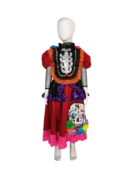 Vestido Disfraz Catrina Calavera (Aplicacion Calavera en lentejueja) de lujo halloween para niñas