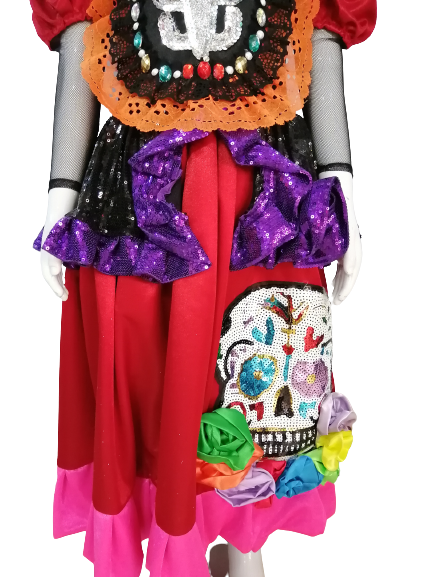 Vestido Disfraz Catrina Calavera (Aplicacion Calavera en lentejueja) de lujo halloween para niñas