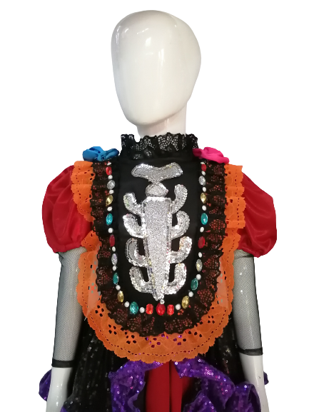 Vestido Disfraz Catrina Calavera (Aplicacion Calavera en lentejueja) de lujo halloween para niñas