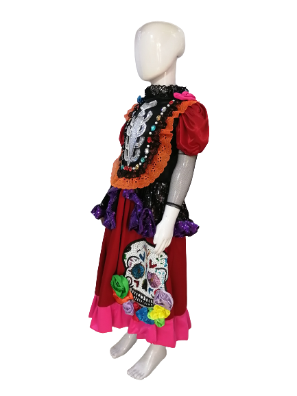 Vestido Disfraz Catrina Calavera (Aplicacion Calavera en lentejueja) de lujo halloween para niñas