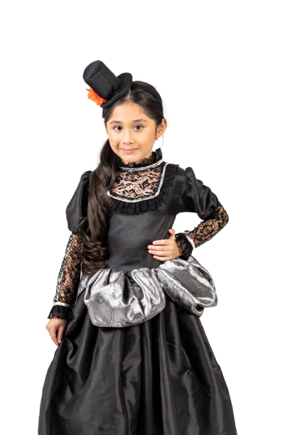 Vestido Disfraz Catrina PLata de lujo halloween para niñas