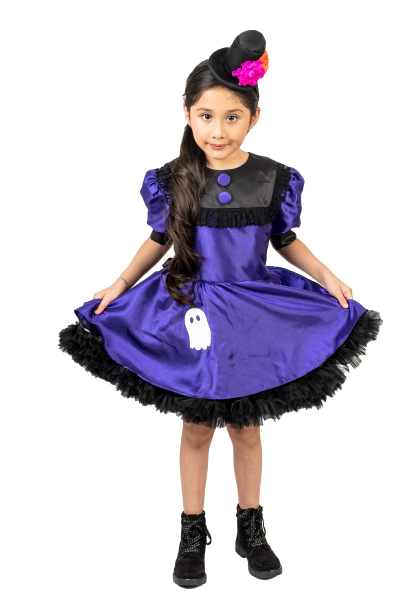 Vestido Disfraz Brujta Fantasmita de lujo halloween para niñas