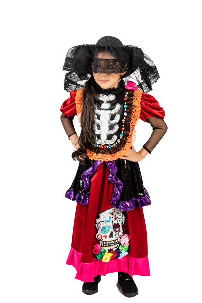 Vestido Disfraz Catrina Calavera (Aplicacion Calavera en lentejueja) de lujo halloween para niñas